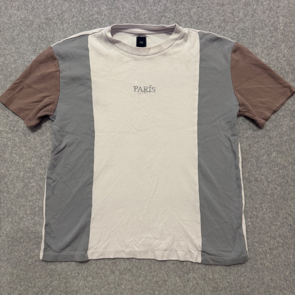 River Island Paris Embroidered Colorblock T-Shirt Grey White Mauve Medium Turkey